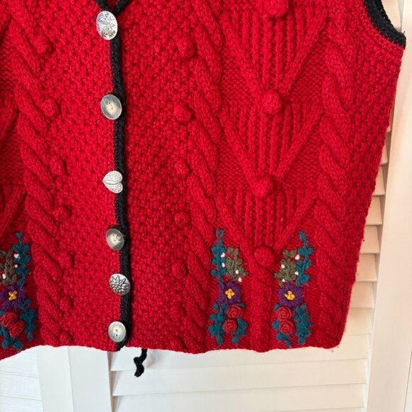 Vintage Obermeyer women's Noel vest large red christmas holiday button wool - Picture 2 of 10